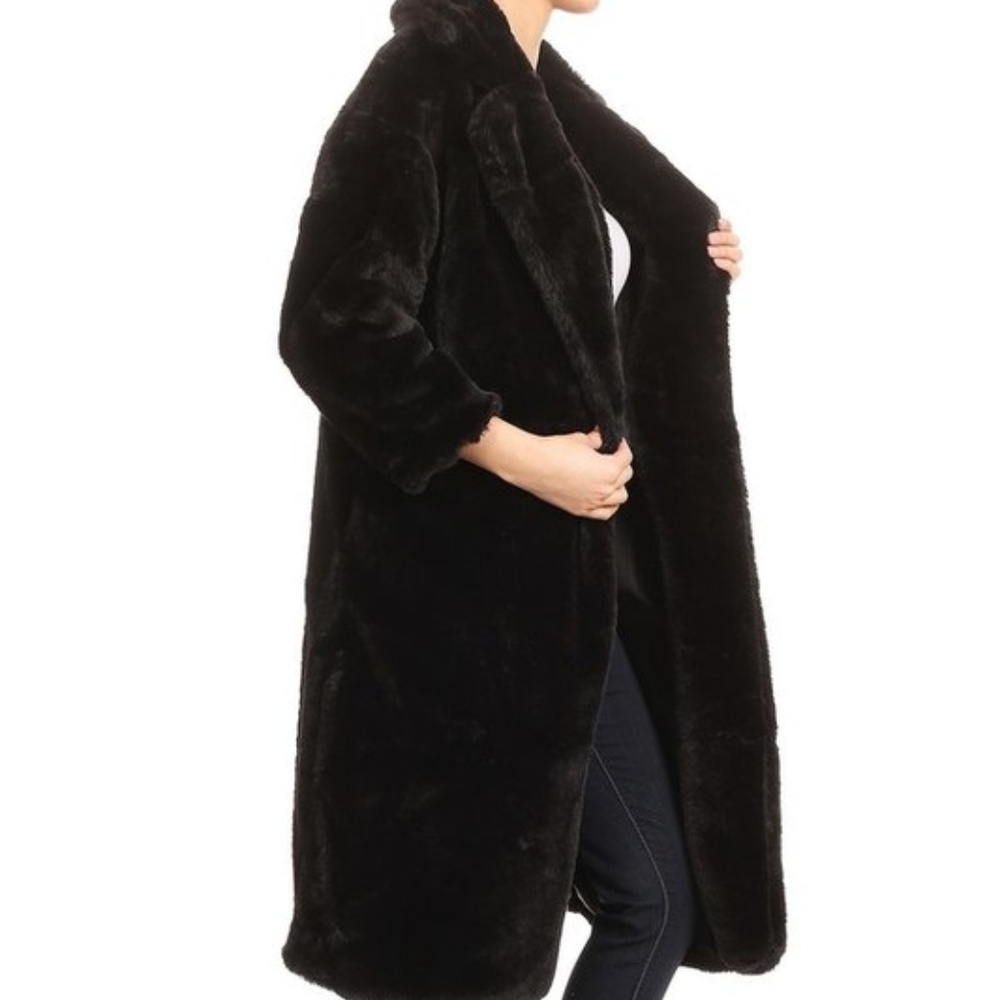 BLACK FAUX FUR COAT - Picture 3 of 4